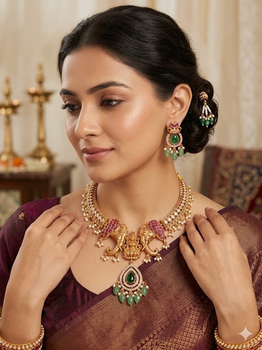 Lakshmi Elephant Temple Jewellery Set