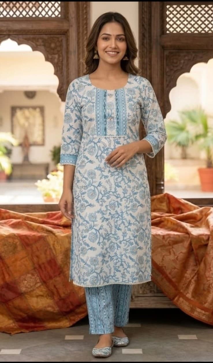 Women's Soft Cotton Floral Straight Kurta