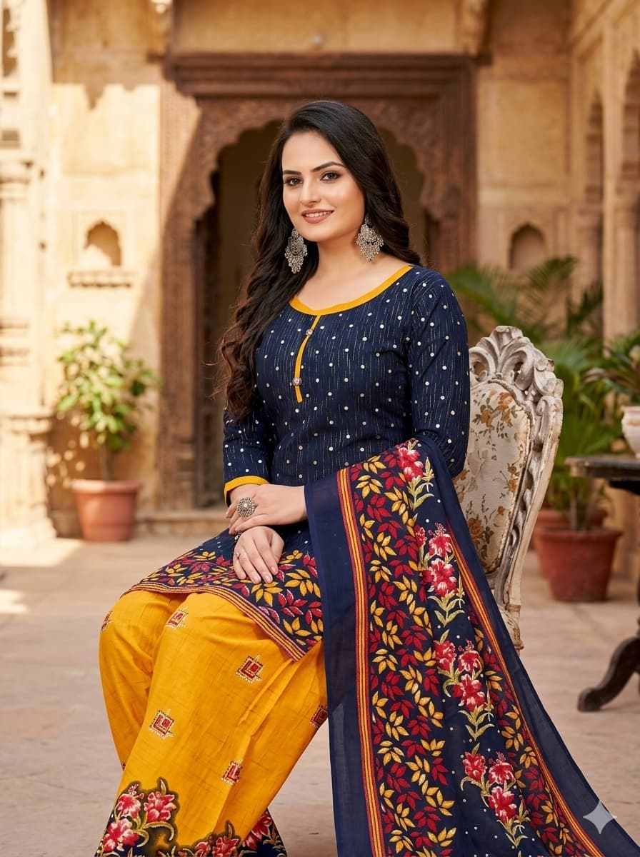  Navy Blue and Yellow Patiala Salwar Suit Set