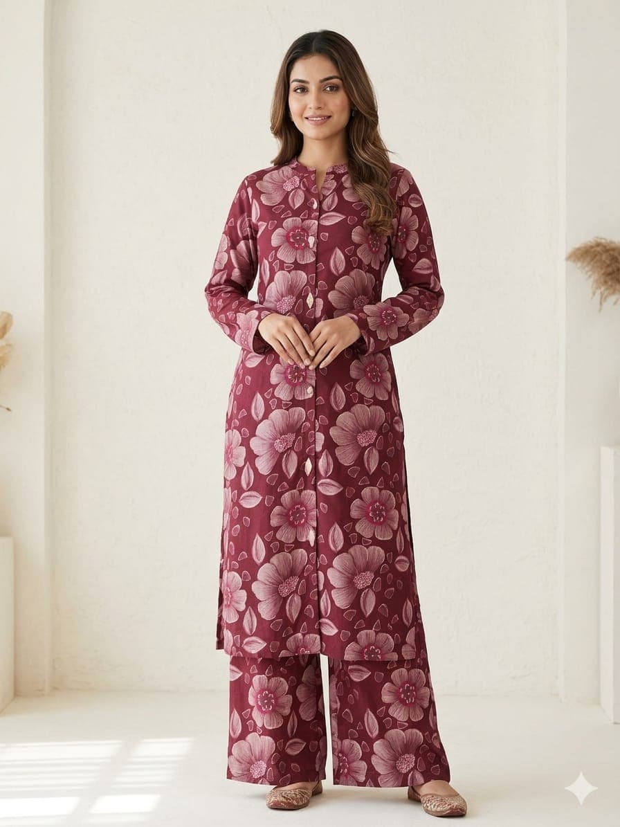 maroon floral co-ord kurta set