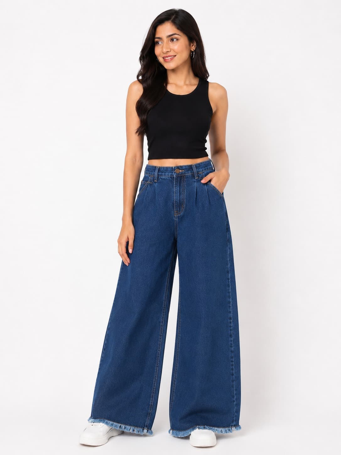 high-waisted wide-leg jeans
