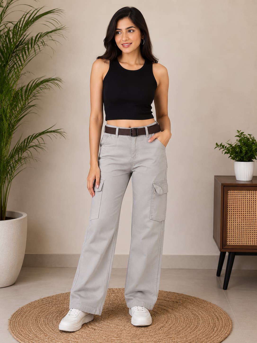  high-waist wide-leg cargo pants 