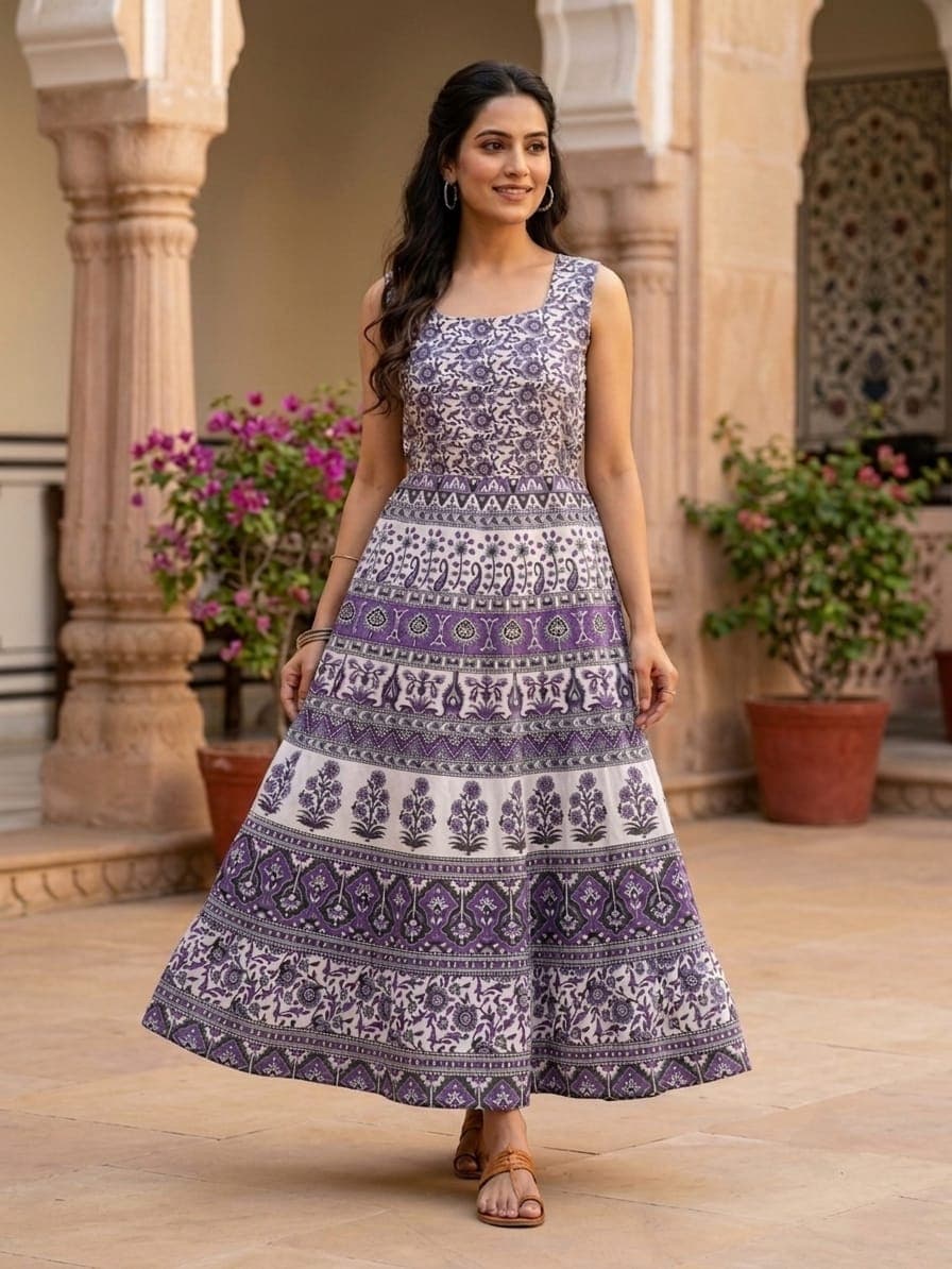 ethnic Jaipuri block-printed maxi Frocks