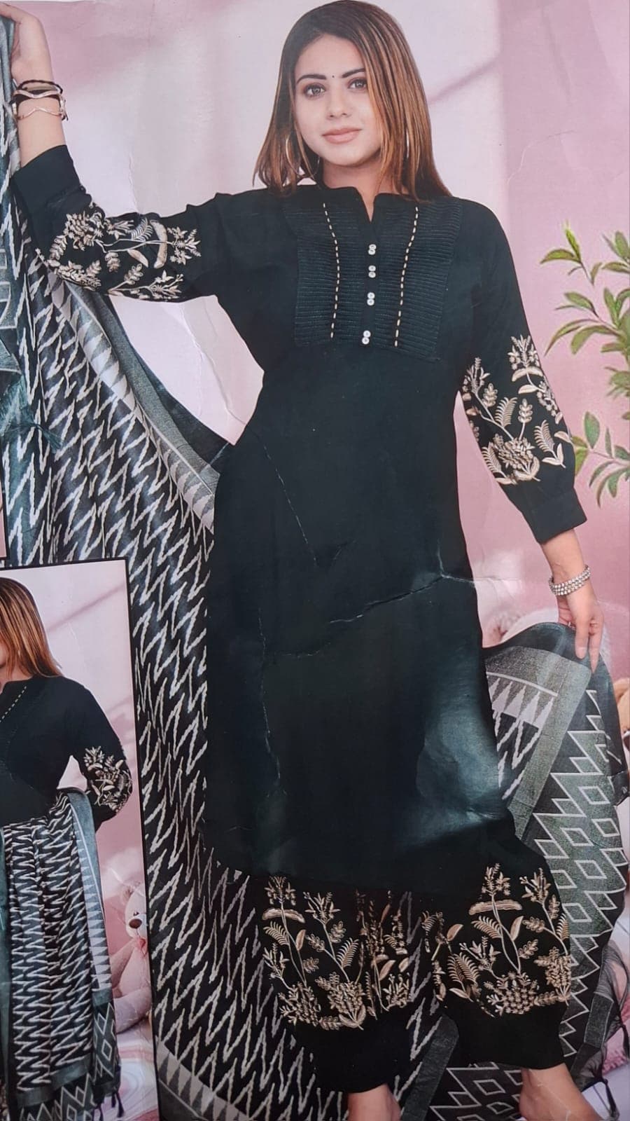 BLACK BEAUTY SUIT WITH PATHANI SALWAR AND DESIGNER FULL LENTH DUPATTA