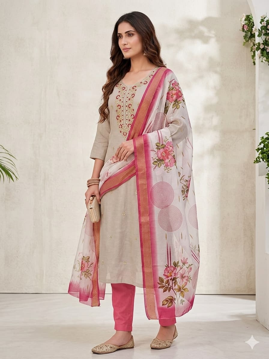 three-piece straight salwar suit set