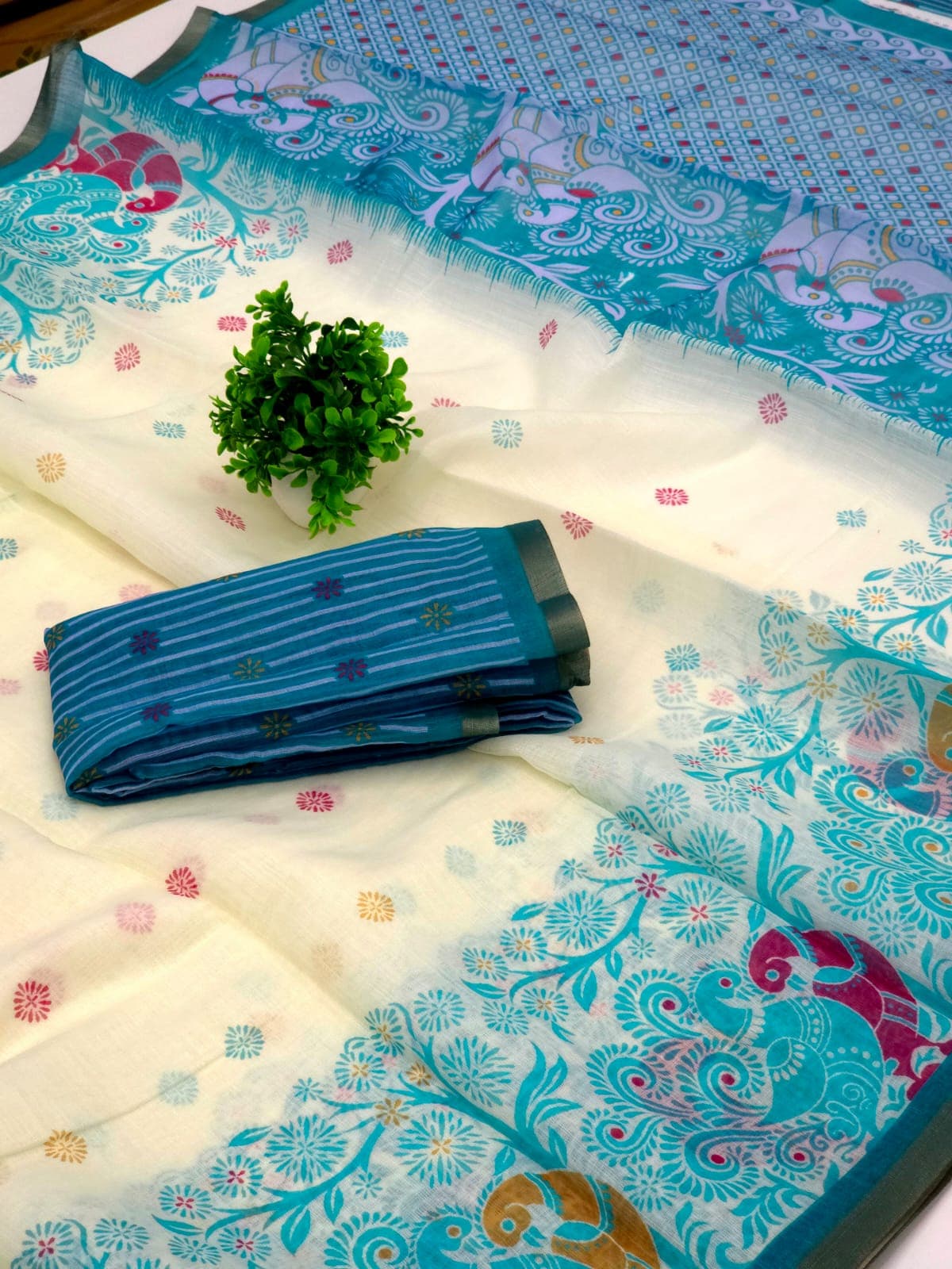  Premium No.1Quality Linen Cotton Digital Sarees