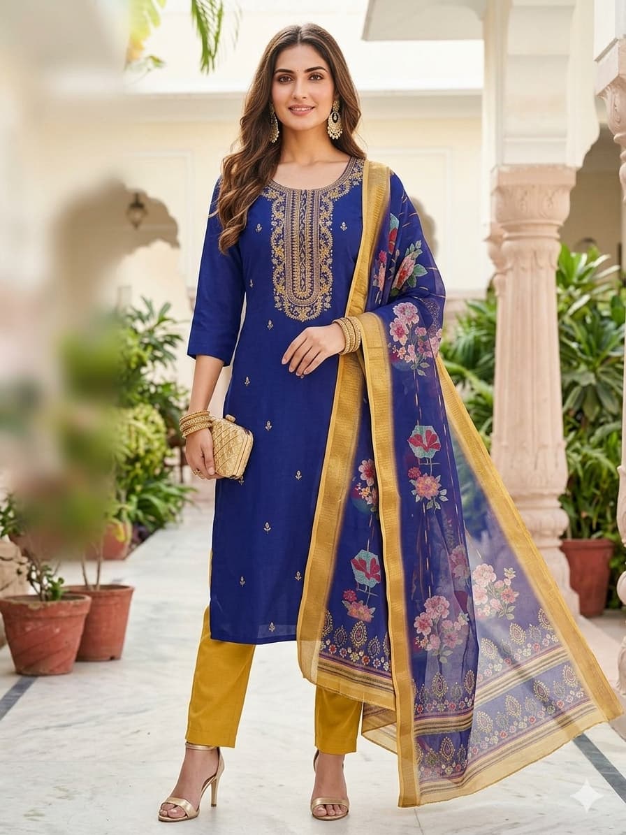 Womens Straight pant three-piece straight kurta pant set 