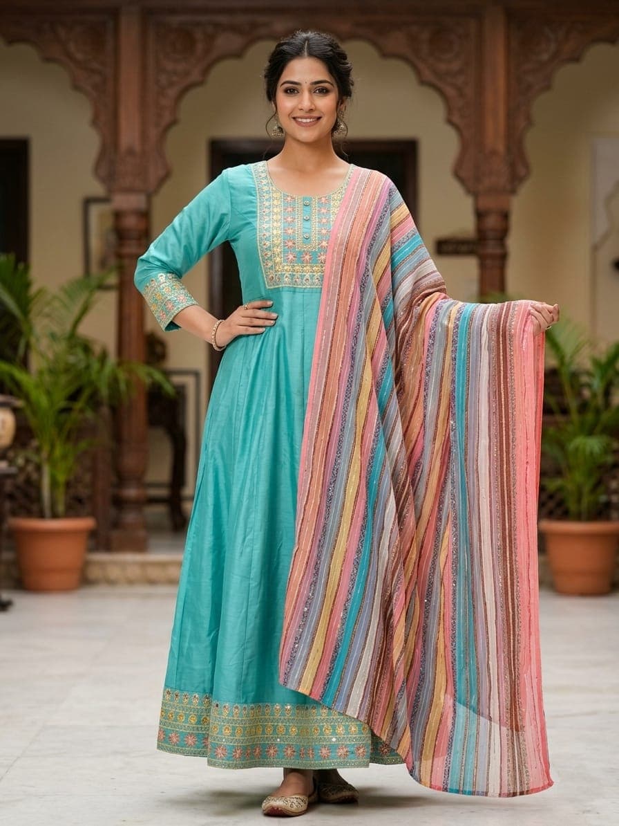 Turquoise Blue / Teal Anarkali Kurta Set
