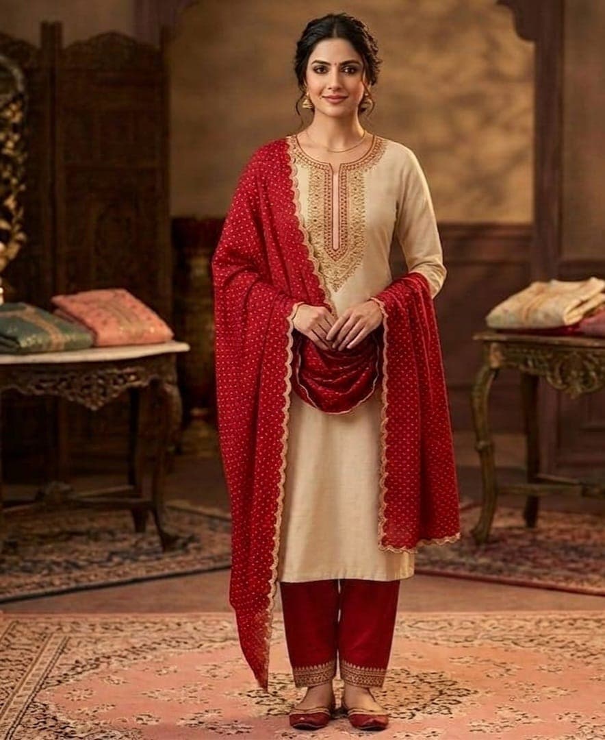 three-piece straight-cut salwar suit set 