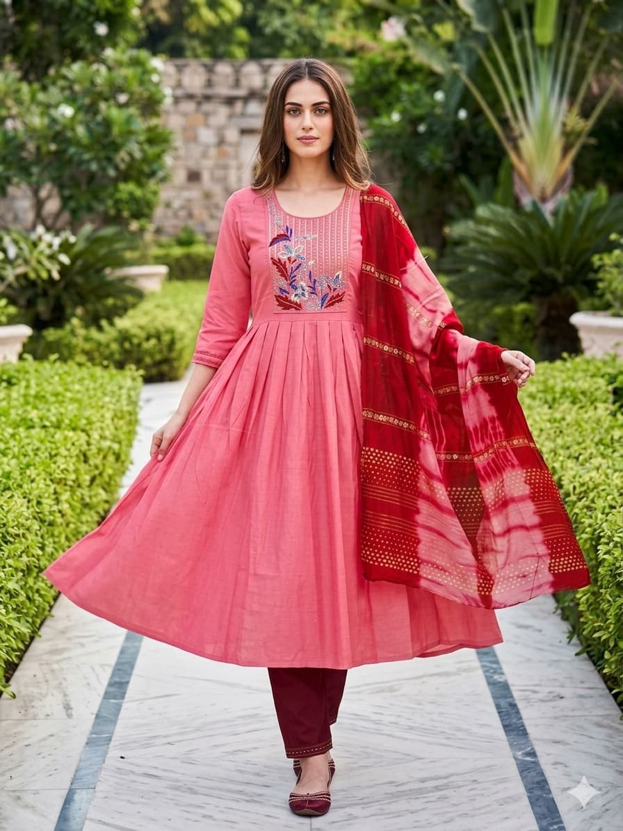 Womens 3 piece Anarkali Kurta Suit Set