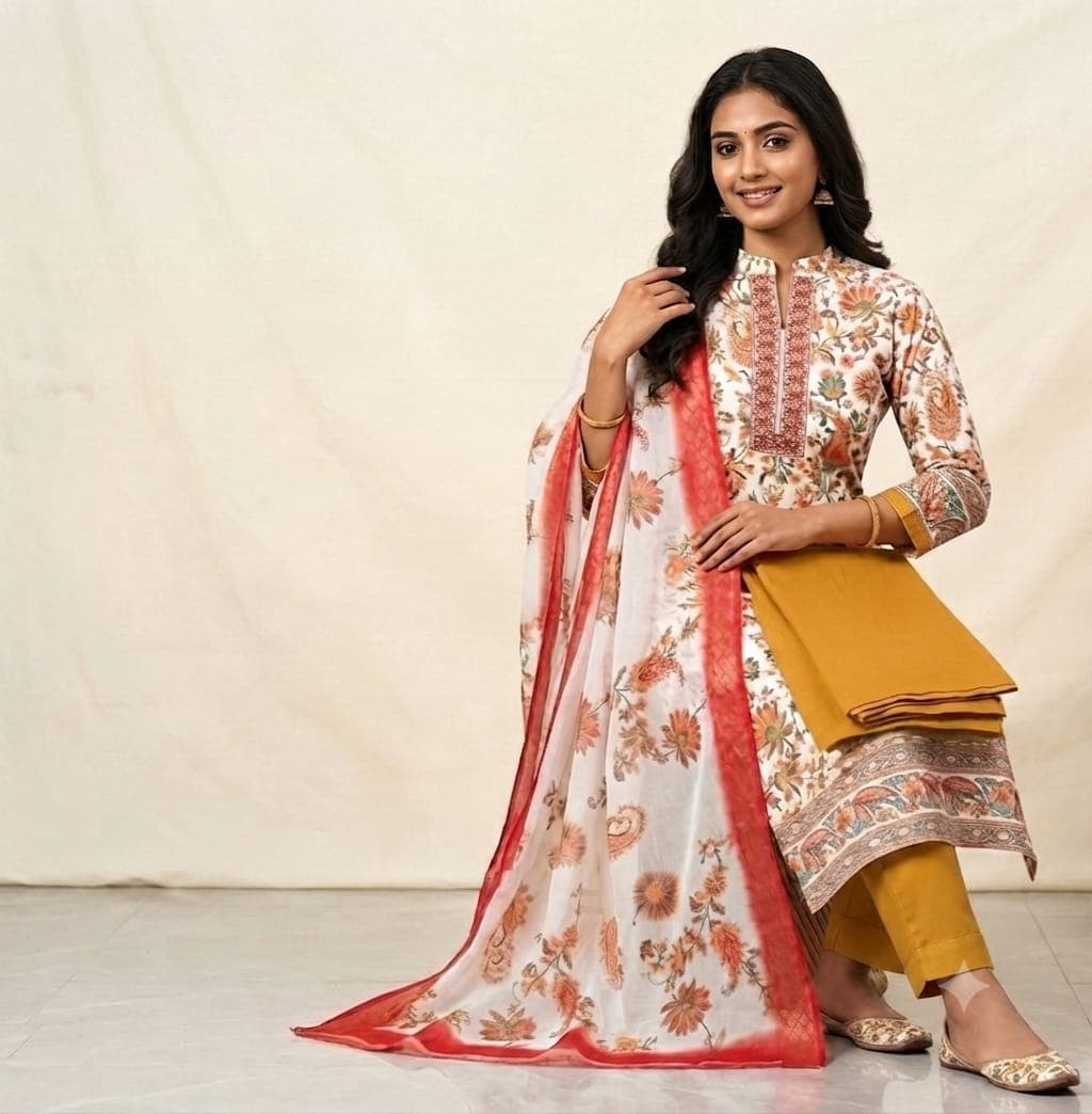 Womens 3 Piece Kurti floweral printed pure cotton 