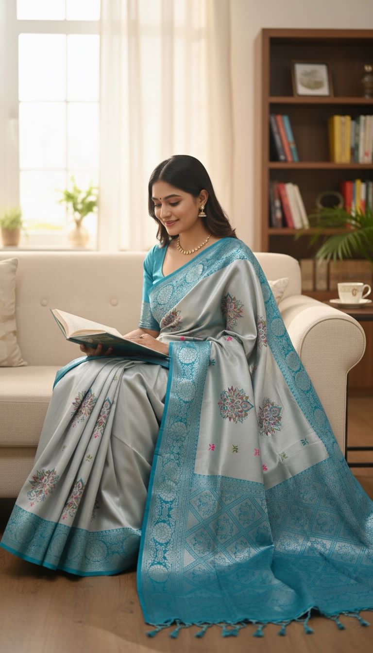 Teal Blue Banarasi Silk Saree