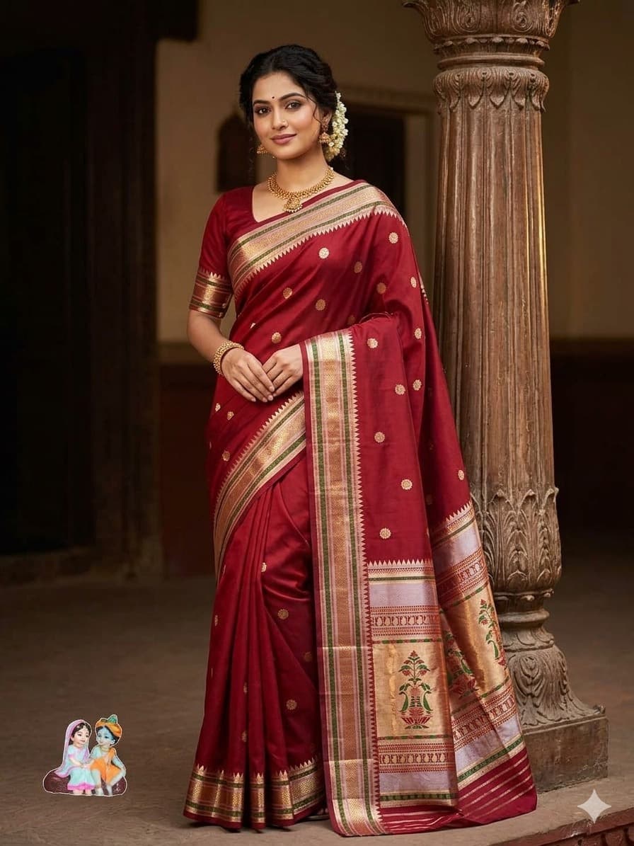 Red Cotton Designed Saree